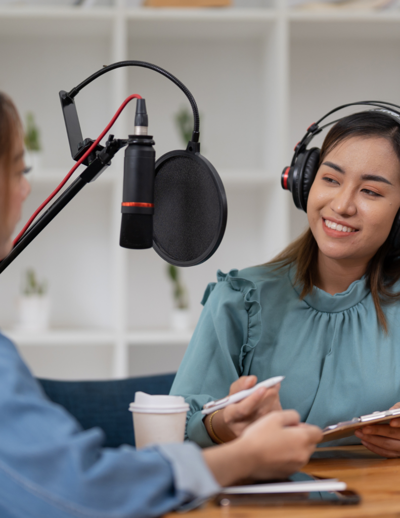 Podcast host engaging with teachers on innovative strategies
