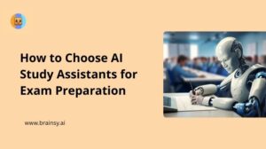 Student using an AI study assistant on a laptop to prepare for exams, reviewing practice questions and explanations